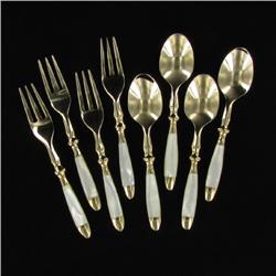 Handcrafted Mother of Pearl & Brass Fork & Spoon Serving Set  (DEC-345)