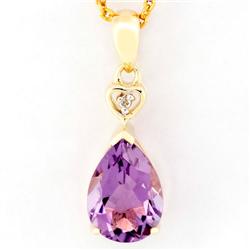 1.71Ct Natural Amethyst & Diamond 9K Gold Pendant (JEW-9179X)