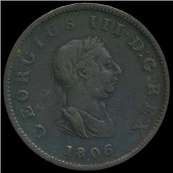 1806 British George III Halfpenny 3 Berries VF+ (COI-7188)