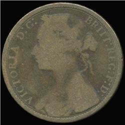 1874 British Victoria Penny Better Circulated RARE Die Combination (COI-7219)