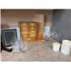 Image 1 : German Spice Cabinet, Glassware, Candles Lot