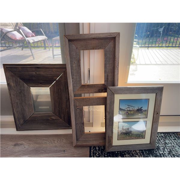 3 Rustic Wood Frames Assorted Sizes