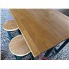 Image 3 : Wood Drop-Leaf Table With 2 Green Bar Stools