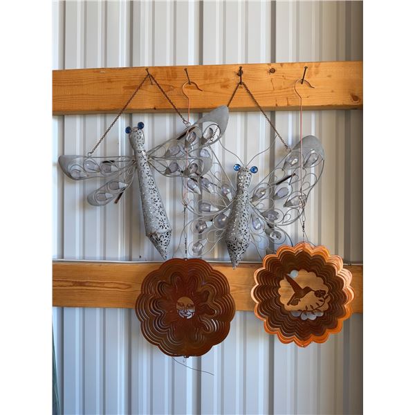 Metal Dragonfly Decor and Two Hanging Spinners