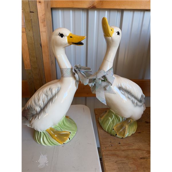16" Ceramic Duck Figurines With Bows