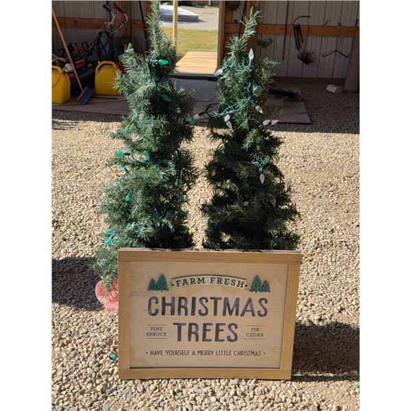 Pair Artificial Christmas Trees With Lights
