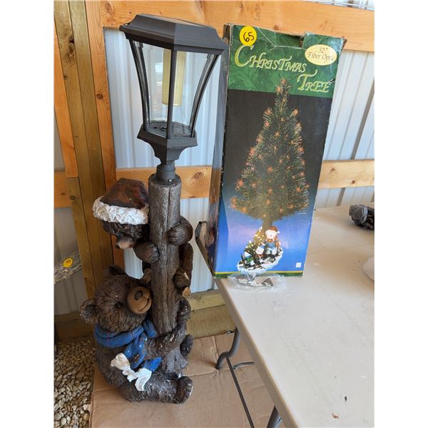 Solar Christmas Bear Stand & Unopened Tree