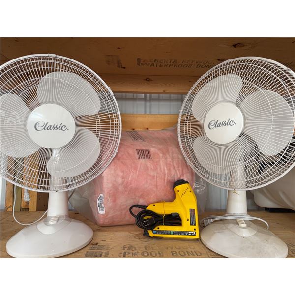 Pair Classic Table Fans With Electric Stapler