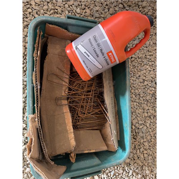 STIHL Chain Oil With Metal Wire landscaping Stakes and assorted wires