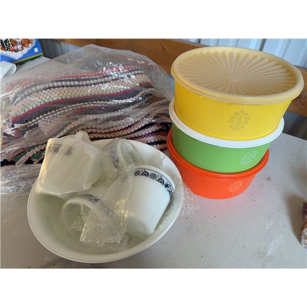 Corelle Bowl Set, Tupperware Bowls, Woven Rugs