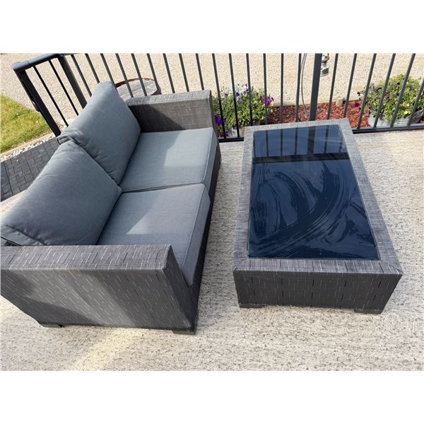 Patio Love Seat With Cushions and Table