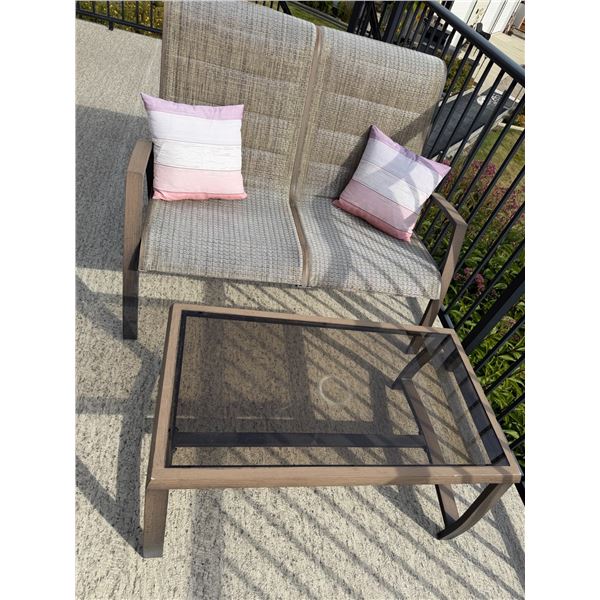 Patio Love Seat With Glass Patio Table Set
