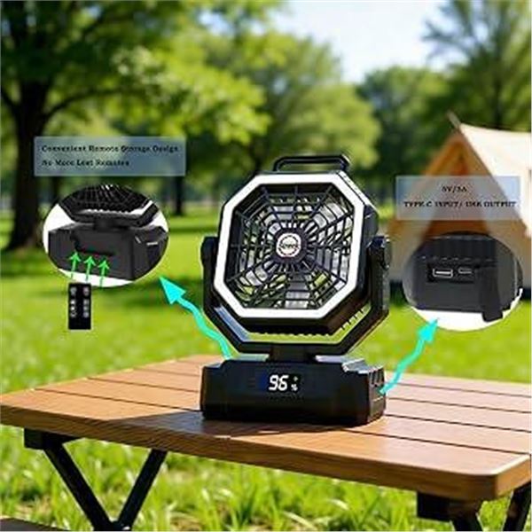 D10 Battery Camping Fan with LED, 15W, Black