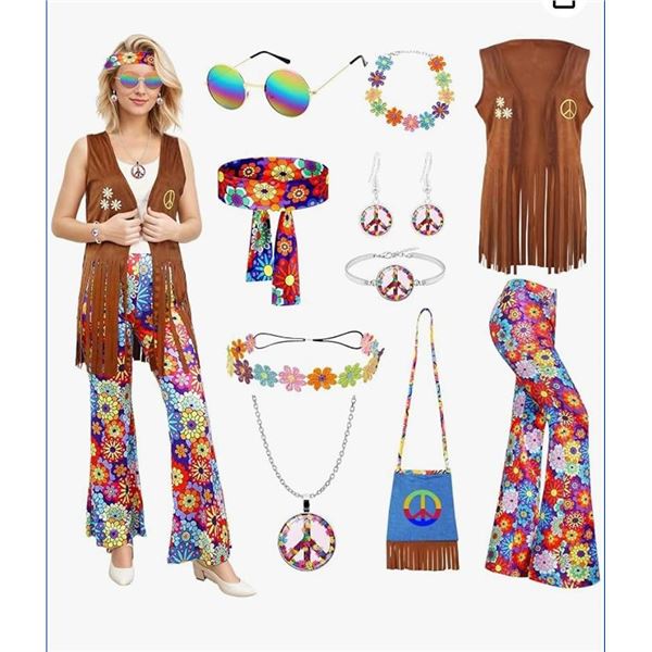 1970s Hippie Costume Set with Accessories L