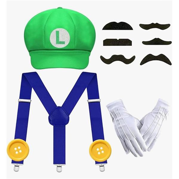 Super Bros Hat, Mustaches, Gloves & Buttons Costume Accessories