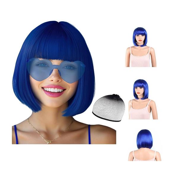 LULUBTY Sapphire Blue Short Bob Wig Set
