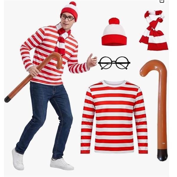 JIUHKQK Where's Waldo Red White Costume Set XL