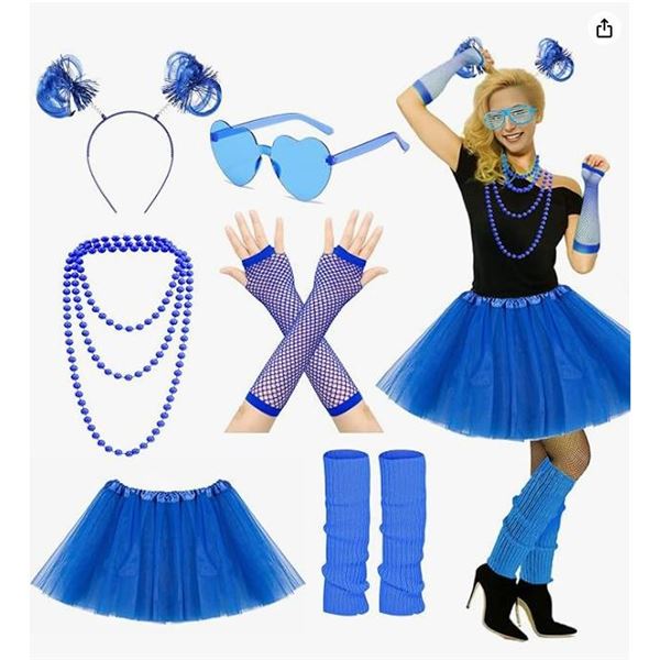 80s Blue Tutu Costume Set for Girls or Women