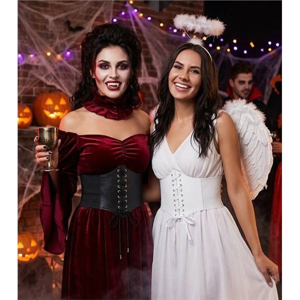 Womenâ€™s Black and White Corset Waist Belts Set