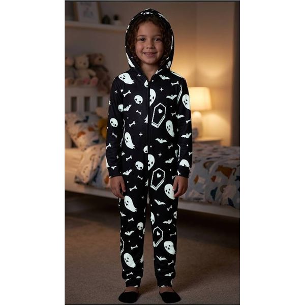 Children's Black Halloween Print Hooded Onesie 8-10