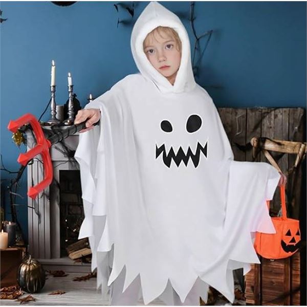 White Ghost Cloak Halloween Costume With Hood And Props Size L