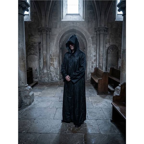 Black Hooded Robe Size Large with Tie Closure