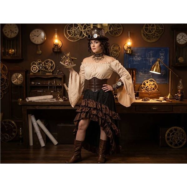 Womenâ€™s Steampunk Costume Top, Skirt and Corset