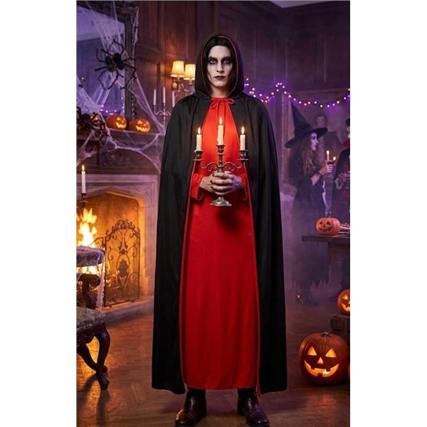Reversible Black and Red Hooded Costume Cape