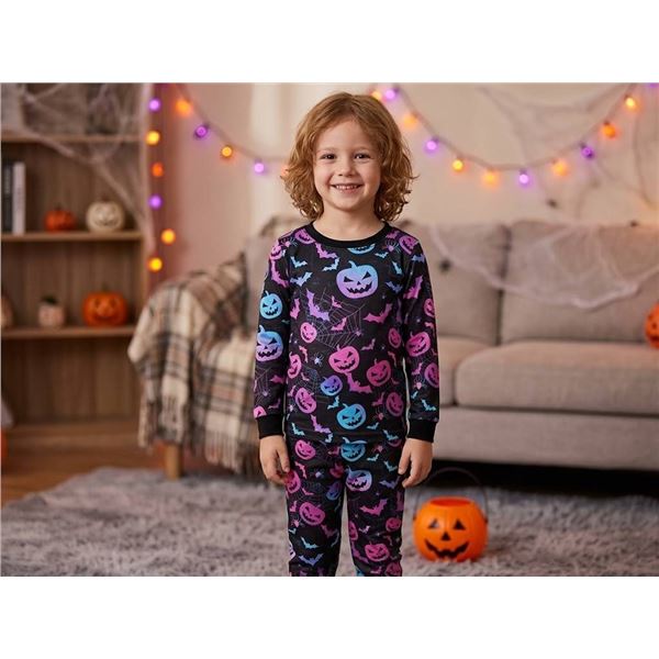 Kids Halloween Pyjama Set 6-7Y Pumpkin Bat Print