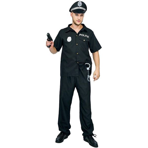 Adult Man's Police Costume Set with Hat and Handcuffs