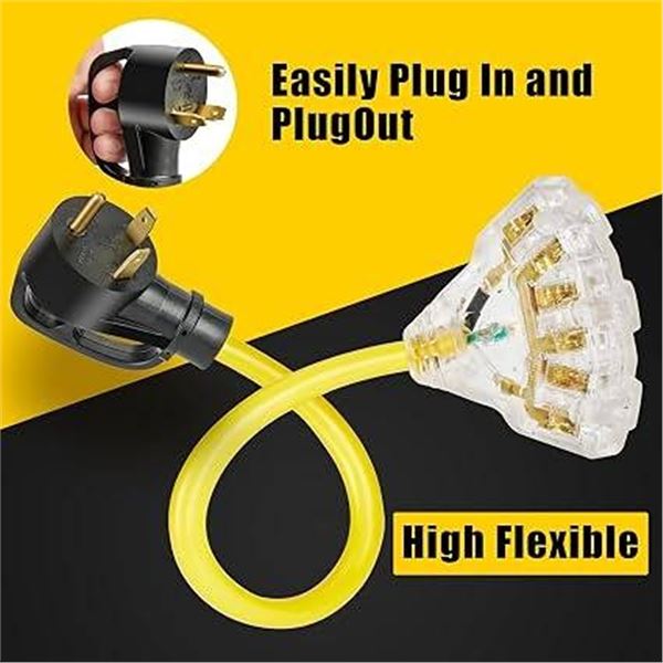 30A to 20A 110V RV Cord Adapter 1ft Lighted End