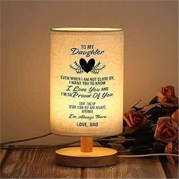 Table Lamp Gift For Daughter, Wood Base, Fabric Shade