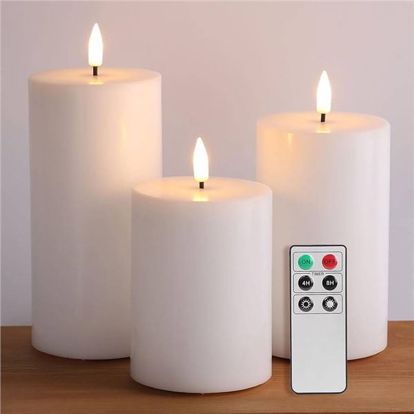 Eywamage LED Flameless Pillar Candles Set of 3