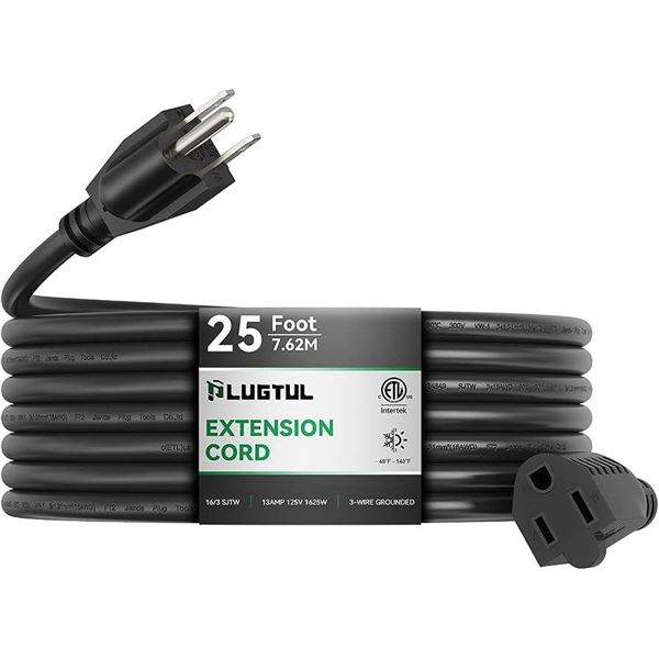 PLUGTUL 25ft 3-Outlet Extension Cord SJTW