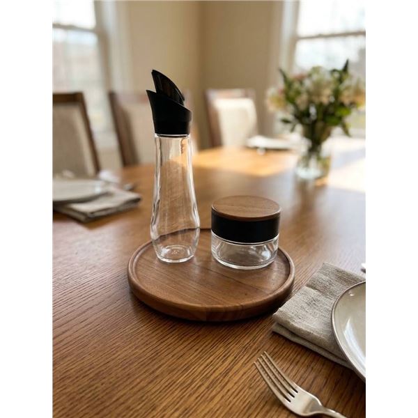 Glass Oil Bottle, Spice Jar and Wooden Tray Set