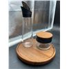 Image 2 : Glass Oil Bottle, Spice Jar and Wooden Tray Set