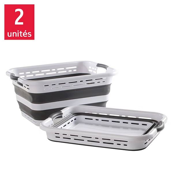 Collapsible Plastic Laundry Baskets, Set of 2