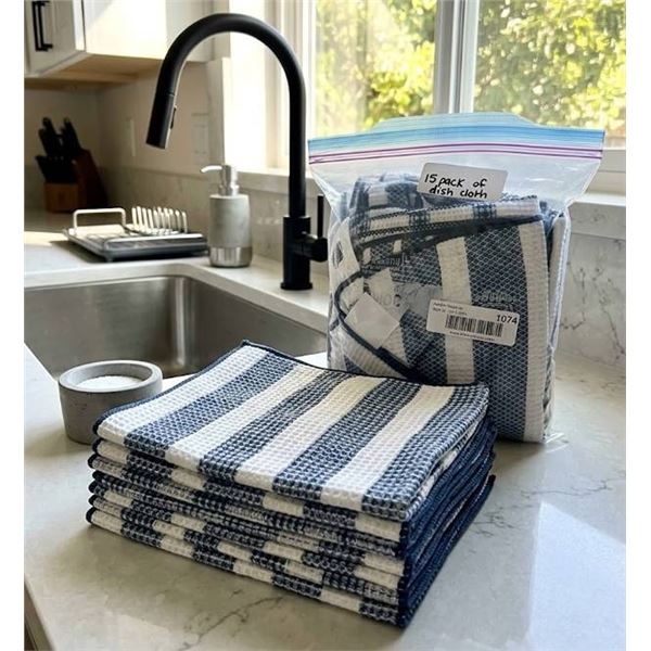 15 Pack Assorted Blue And White Dish Cloths
