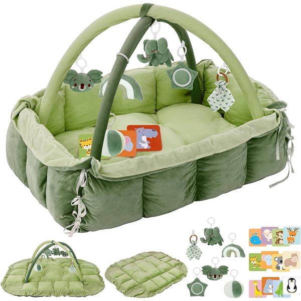 5-in-1 Plush Baby Play Gym, Rectangle Green