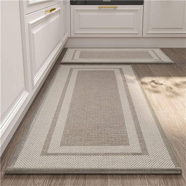Insun 2 Piece Kitchen Mat Floor Mats Set,Non Slip Absorbent Washable Kitchen Rug,Linen Look Kitchen 