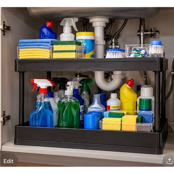 2-Pack Under Sink Organizer Black Plastic