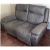 Image 2 : Grey Suede-Like Upholstery Double Power Reclining Loveseat Sofa