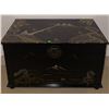 Image 2 : Black Lacquered Wood Chest with Asian Motif and Brass Hardware
