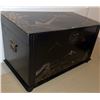 Image 4 : Black Lacquered Wood Chest with Asian Motif and Brass Hardware