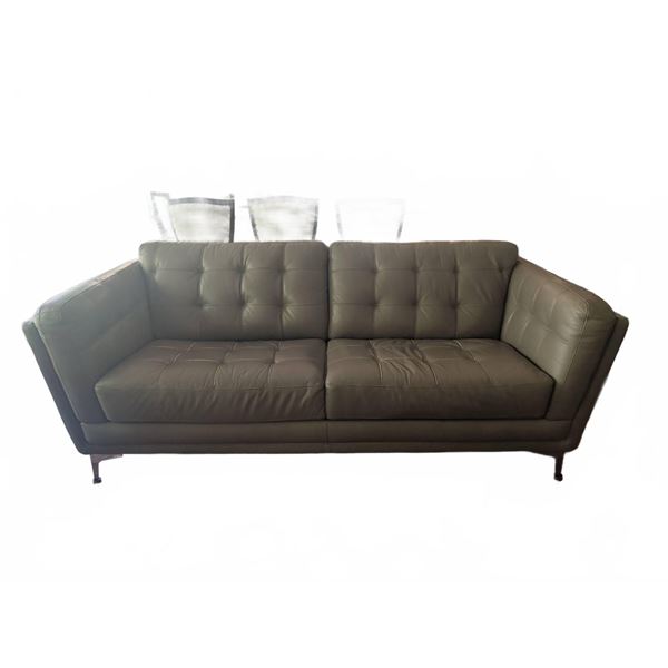 Tufted Grey Leather Sofa with Chrome Legs, 86 in. Wide, 37 in. Deep, 32 in. High