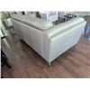 Image 3 : Tufted Grey Leather Sofa with Chrome Legs, 86 in. Wide, 37 in. Deep, 32 in. High