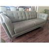 Image 6 : Tufted Grey Leather Sofa with Chrome Legs, 86 in. Wide, 37 in. Deep, 32 in. High