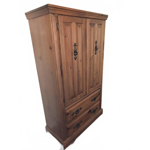 Solid Pine Armoire with Panel Doors &Two Drawers, 70 in H x 39 in W x 22 in D