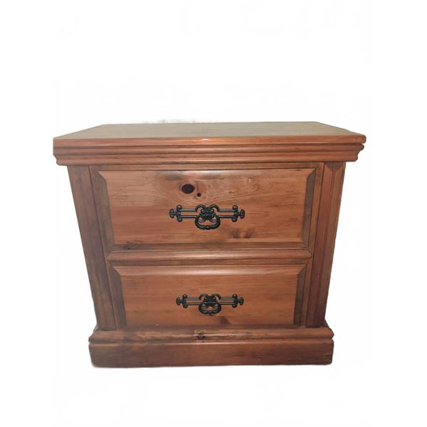 Wood Nightstand by J & J Furniture with Two Drawers and Metal Pulls, 27x24x18 Inches
