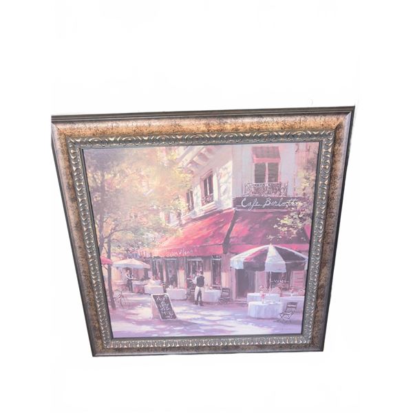 Framed Print of Street Café Scene with Ornate Metallic Frame 34" x 34"